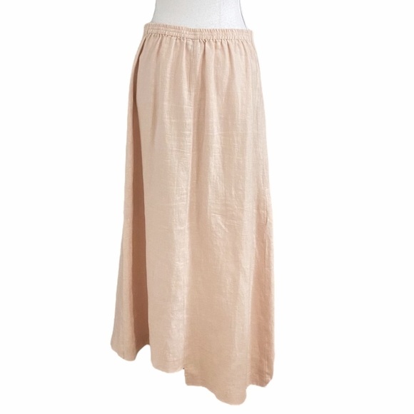 KOKOMARINA LINEN SOFT PINK FAUX WRAP CROSS OVER FRONT SLIT HIGH RISE MIDI SKIRT - Picture 4 of 11